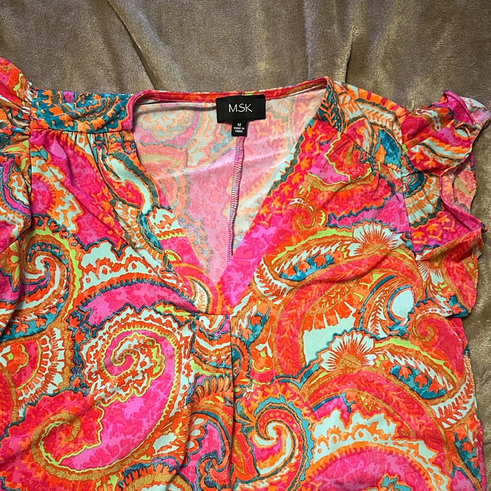 MSK Women's Colorful Paisley Blouse - Pink, Orange, Blue